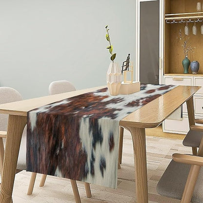 Cow Skin Print Table Runner, Rustic Cottage Country Farm Animal Fur Skin - Image 2