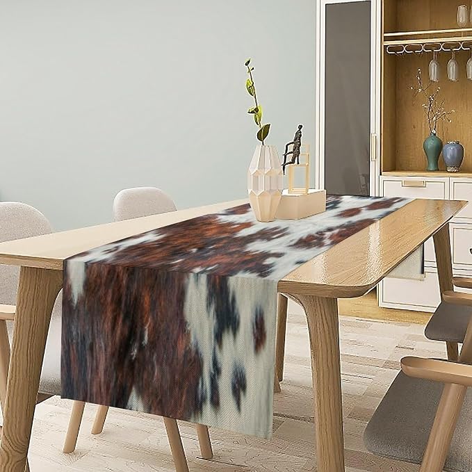 Cow Skin Print Table Runner, Rustic Cottage Country Farm Animal Fur Skin - Image 2