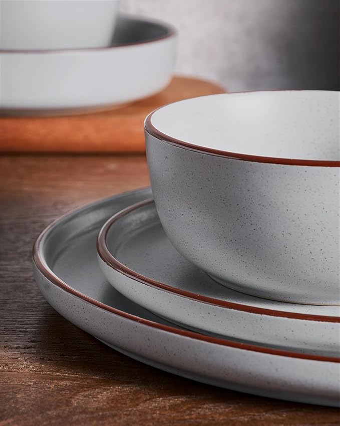 Famiware Mercury 18-Piece Stoneware Dinnerware Set, Light Grey | Plates and - Image 4