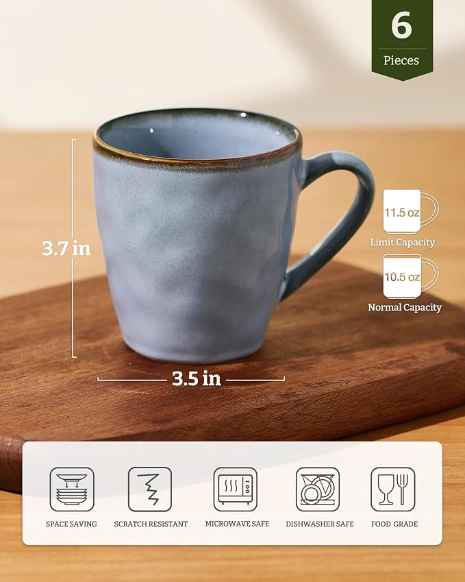famiware Coffee Mugs Set of 6, Ocean Round 11.5oz Coffee Cup Set - Image 4