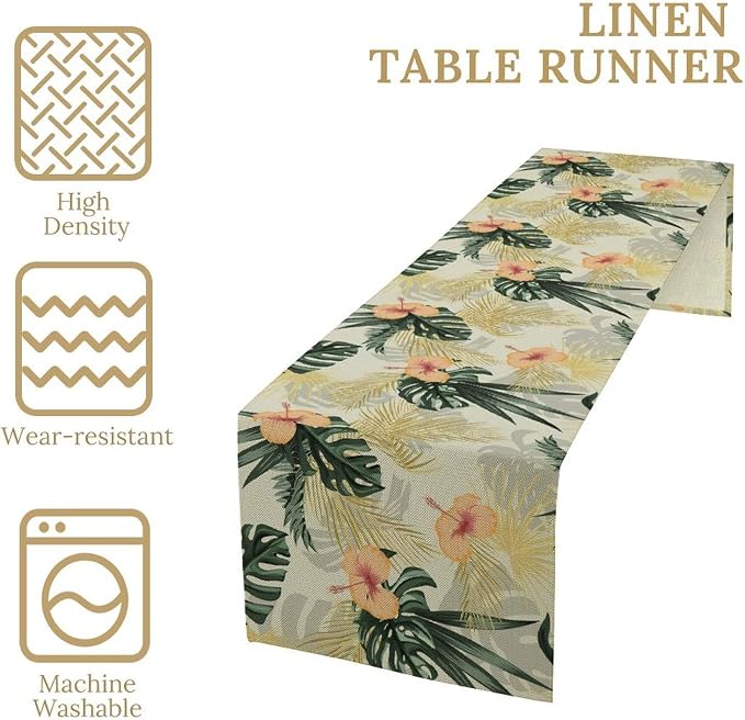 Tropical Leaves Table Runner Retro Boho Palms Tree Flower Hawaii Jungle - Image 4