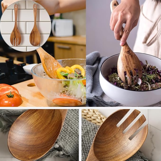 13-Inch Teak Wood Salad Serving Spoon Pack of 2, Wood Cooking Spoons, Large - Image 6