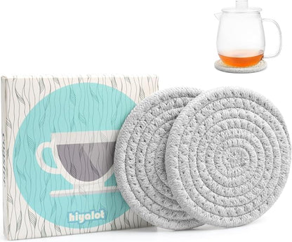 4.8" Boho Cotton Drink Coasters Set of 2 by HIYALOT