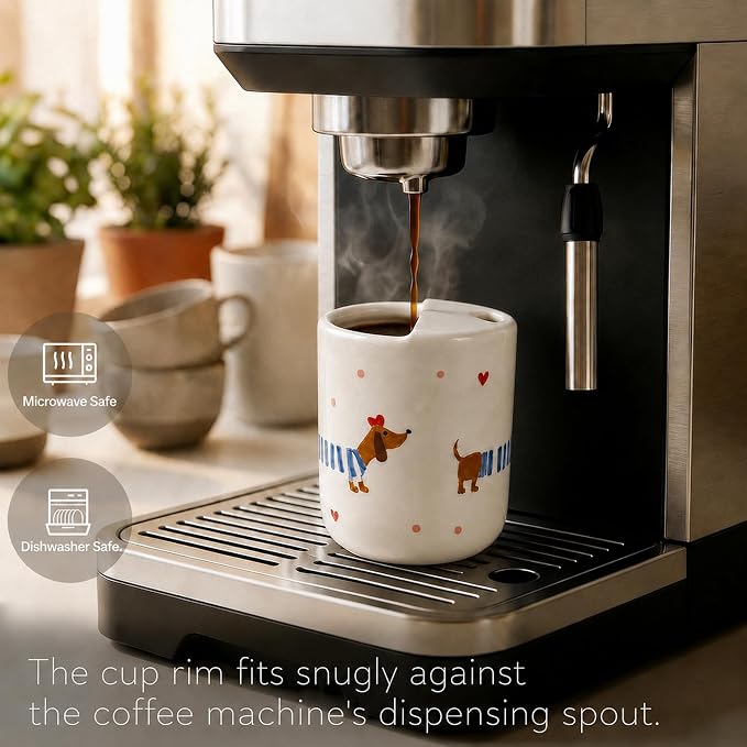 Ceramic Travel Coffee Mug 12 OZ, Cute Dachshund Pattern Coffee Cup, Handmade - Image 3