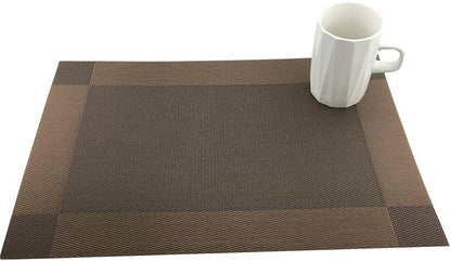 Gugrida Vinyl Brown Placemats Heat Resistant Dining Table Mats Non-Slip Washable Place Mats Set of 6 （Brown）