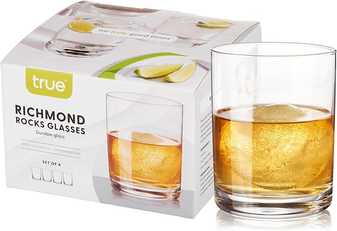 True Rocks Glass, Whiskey Tumblers, Old Fashioned Bourbon Scotch Brandy Rum by True