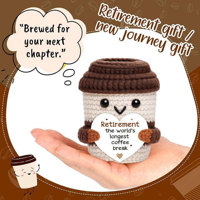 Retirement Gifts for Women Men, Farewell Gift Positive Crochet Coffee Cup | - Image 3
