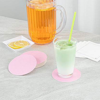 Restaurantware Paper Coasters 100 Pack of 4 Inch Disposable Beverage Coasters Absorbent for Hot and Cold Drinks Pink Coffee Cup Essentials for Table Decor, Kitchen, Home Patio or Living Room