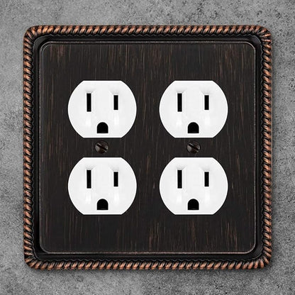 Henne Bery Rope Edge Decorative Wall Plate Switch Plate Outlet Cover (Double Duplex, Aged Bronze)