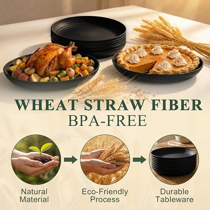 Dinner Plates Set 11 Inch, Unbreakable Wheat Straw Plates 8 PCS, Alternatives - Image 3