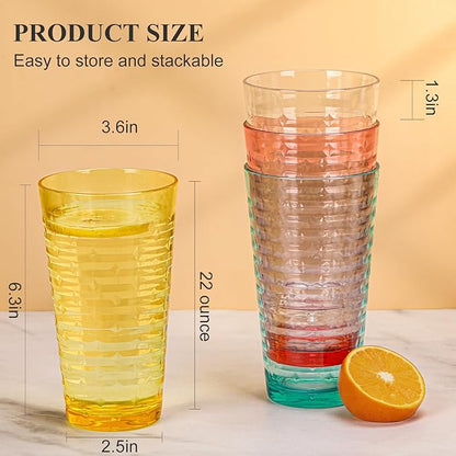 BPA-Free Plastic Tumblers 8 Pack (8x22oz) | Reusable Dishwasher Safe | Stackable Shatterproof Cups | Plastic Drinkware & Drinking Tumblers for Restaurant, Home, Party