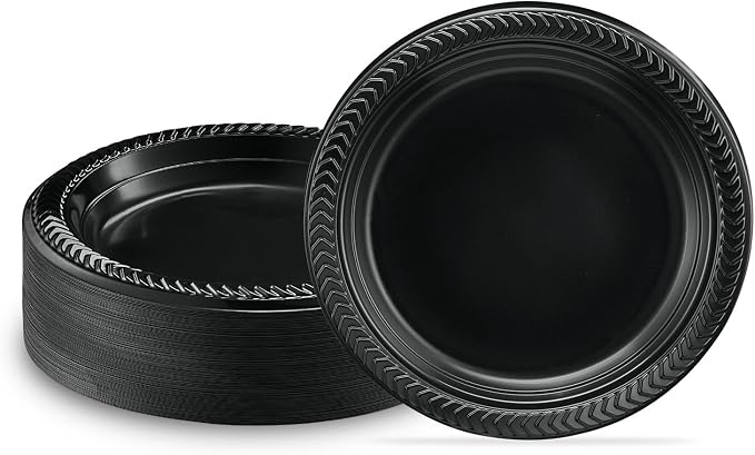 PLASTICPRO 100 PCS Small Black Plastic Plates, Light Weight 6 Inch Plastic by PLASTICPRO