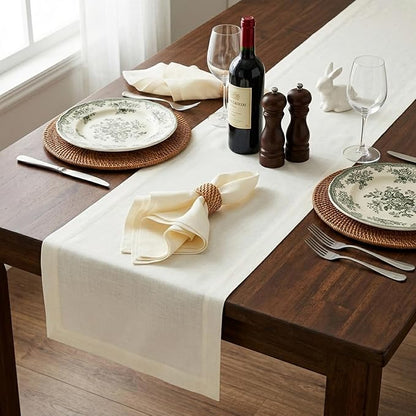 Solino Home 100% Pure Linen Dining Table Runner Ivory, Fete 14 x 90 in Long | - Image 3