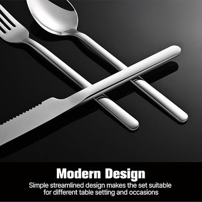 KINGSTONE 36-Piece Silverware Set with Steak Knives, Flatware Set for 6, Stainless Steel Tableware Cutlery Set for Home Restaurant, Mirror Finish,Modern Design