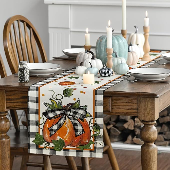 Artoid Mode 210 GSM Fall Table Runner 13x60 Inch Home Party Decor | Pumpkin Bow - Image 3