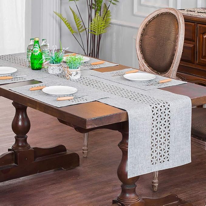 ARTABLE Gray Rectangle Fabric Table Runner Finished Edge 16 x 120 Inch | - Image 2