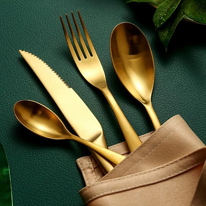 64 Piece Gold Silverware Set for 16,Modern Unique 18/10 Stainless Steel Flatware Cutlery Set, Eating Tableware Set,Vintage Luxury Style Cutlery Set for Home Restaurant Wedding Party