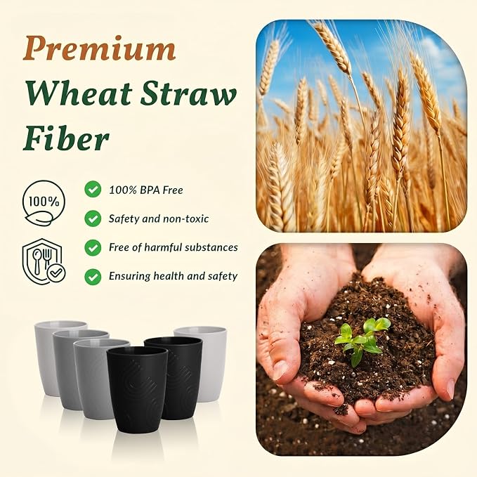 Homienly Glasses Drinking Set 12 OZ Wheat Straw cups- Reusable Drinking Vessel - Image 4