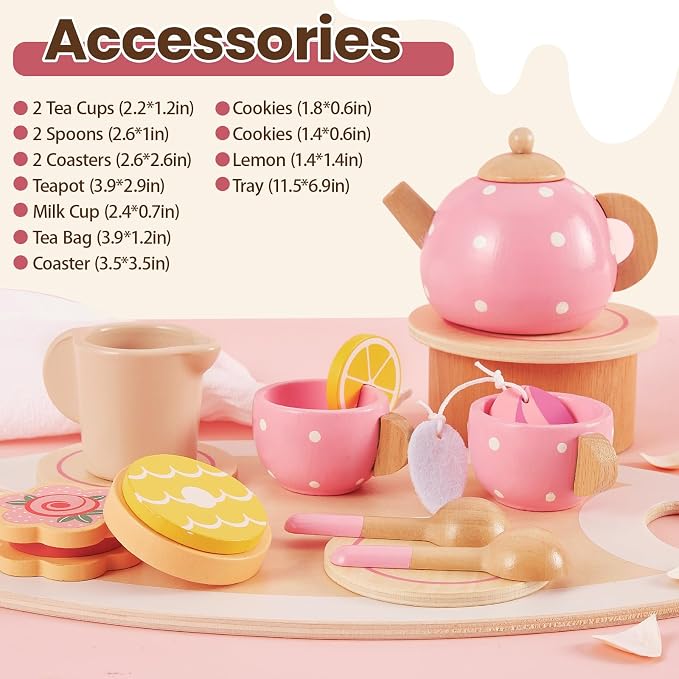 Tea Party Set for Little Girls, Wooden Tea Set for Toddlers 1-3 | Girls Tea - Image 5