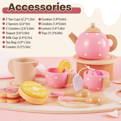 Tea Party Set for Little Girls, Wooden Tea Set for Toddlers 1-3 | Girls Tea - Image 5