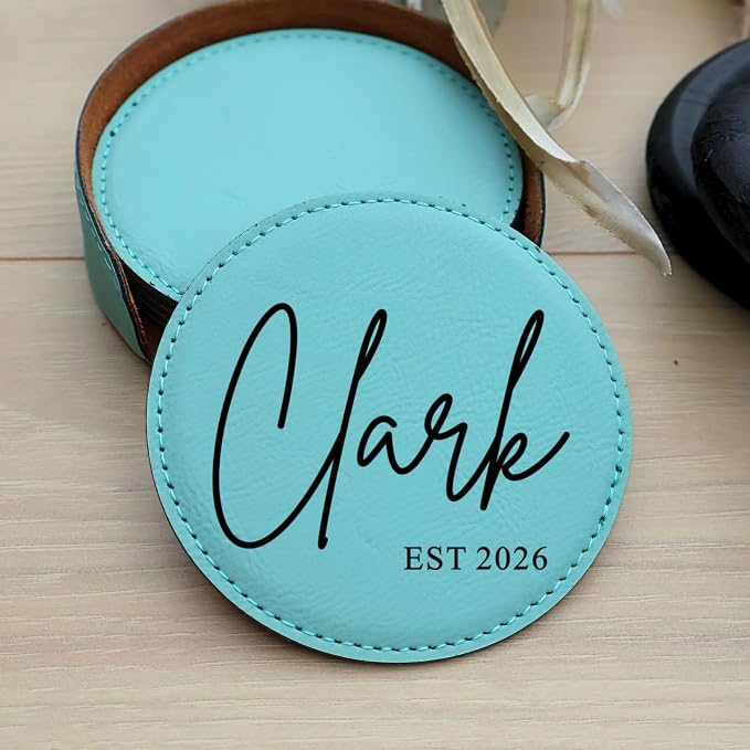 Custom Round Engraved Coasters, Personalized Leather Coaster, Laser Engraved - Image 6