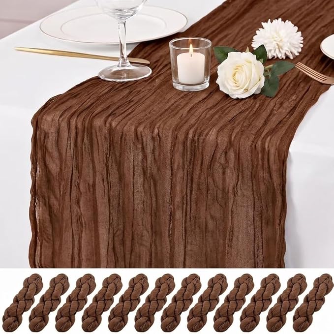 12 Pack Brown Cheesecloth Table Runner 17x108 Inch Boho Rustic Semi Sheer Gauze by Unknown