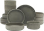 Gibson Elite Deerfield 16-Piece Stoneware Dinnerware Set – Soft Grey Reactive Glaze, Stackable Plates and Bowls, Service for 4 – Microwave & Dishwasher Safe