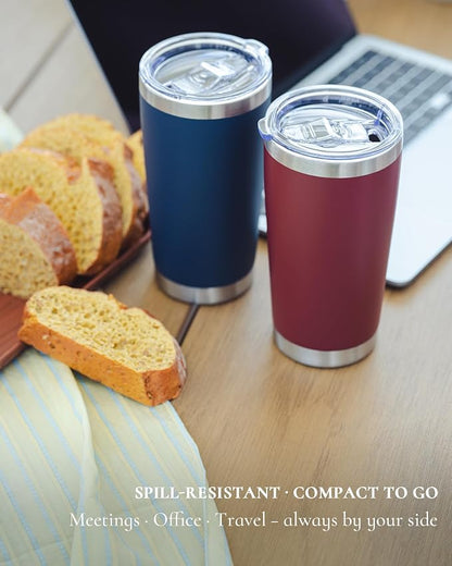 20oz Travel Coffee Tumbler 8 Pack, Lids and Straws, Stainless Steel | Double - Image 4