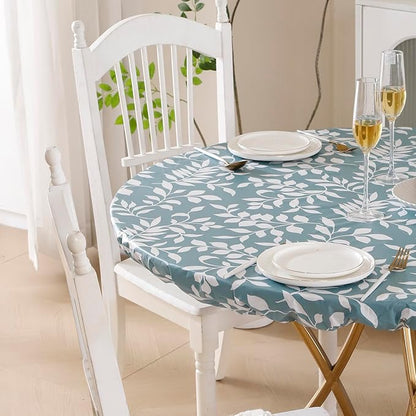 Walrus Round Vinyl Fitted Tablecloth with Flannel Backing Elastic Edge Design Table Cover Waterproof Oil-Proof PVC Table Cloth Stain-Resistant Best for 37"-44" Round