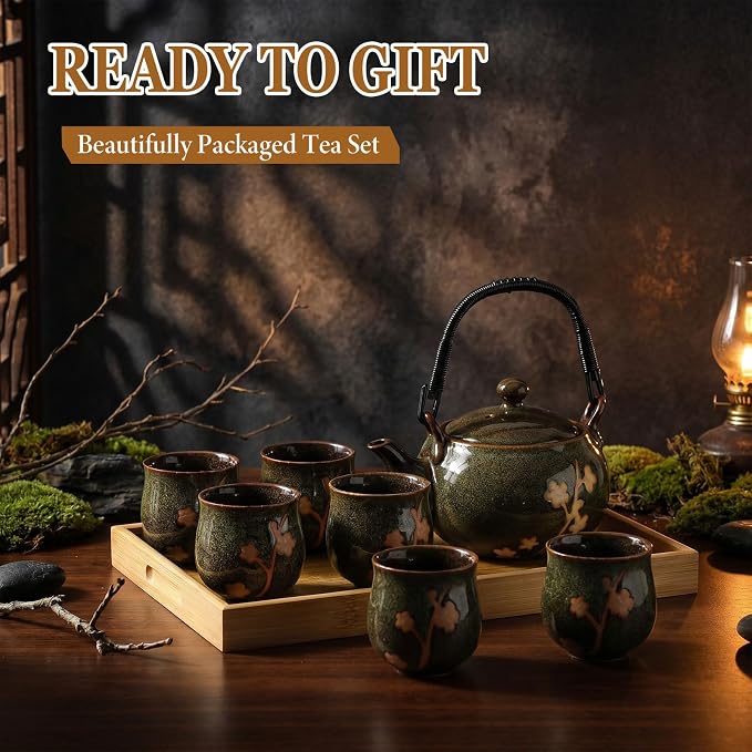 Layhit Japanese Tea Set with Teapot and 6 Cups, 20 oz Ceramic Asian Tea Set - Image 5