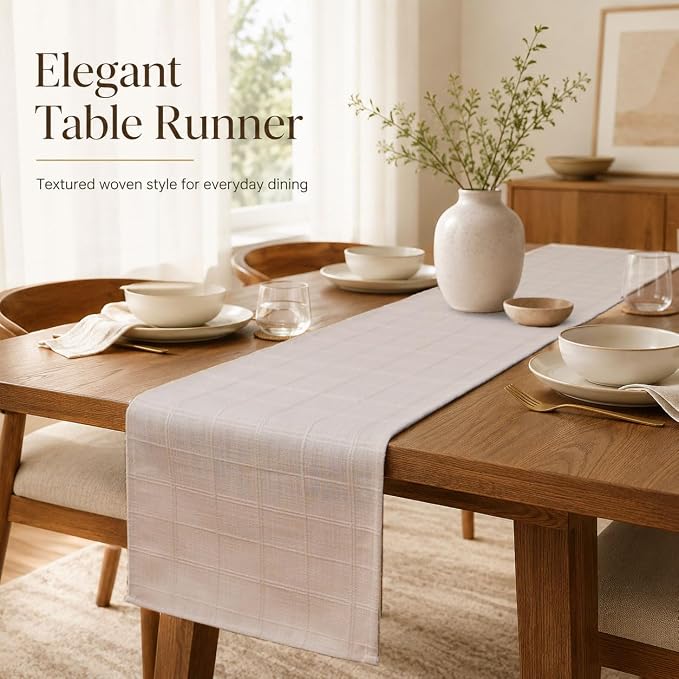 Plaid Table Runner, Woven Grid Pattern, Linen Texture Elegant Dining Table Decor - Image 2