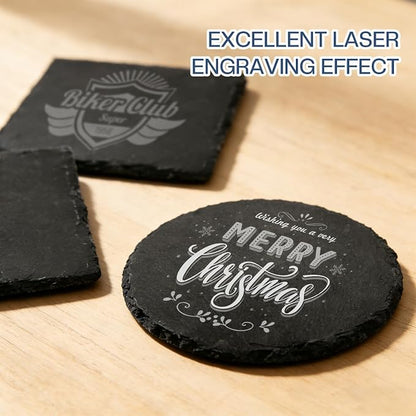 24 Pcs Slate Coasters, 4 inch Black Stone Coaster Set, Square，Round | Perfect - Image 7