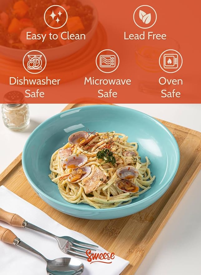 Sweese Pasta Bowls, 30 Ounce Salad Serving Bowls Set of 6, 8.4 Inch Porcelain - Image 3