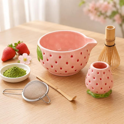 5 Pcs Matcha Whisk Set Pink Matcha Kit Cute Strawberry Design | Ceramic - Image 8
