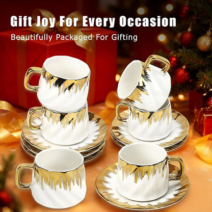 Coffee Cup Set of 6 with Saucers, 3.5 OZ Ceramic Espresso Cups Set, Cafe Mocha - Image 6