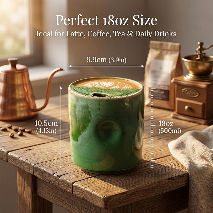18oz Ceramic Coffee Mug with Sip Hole, Handleless Tumbler in a Vintage Kiln - Image 2