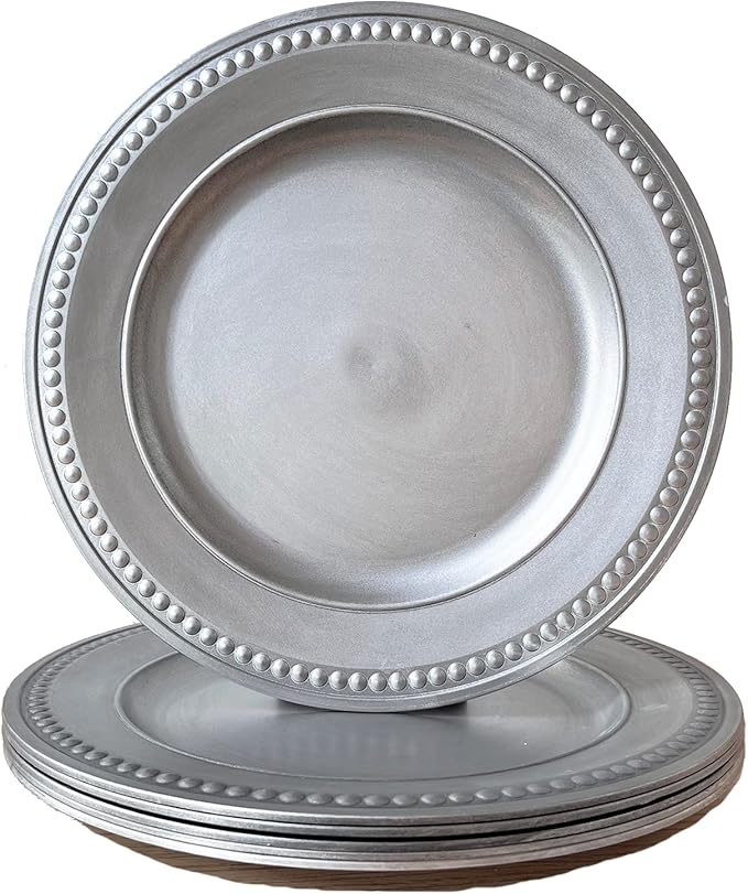 Antique Silver Charger Plates, 13 Inch Vintage Dinner Plate Chargers Round by Umisriro