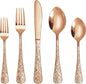 Runfly Vintage Carved Rose Gold Stainless Steel 20-Piece Flatware Set | by Runfly