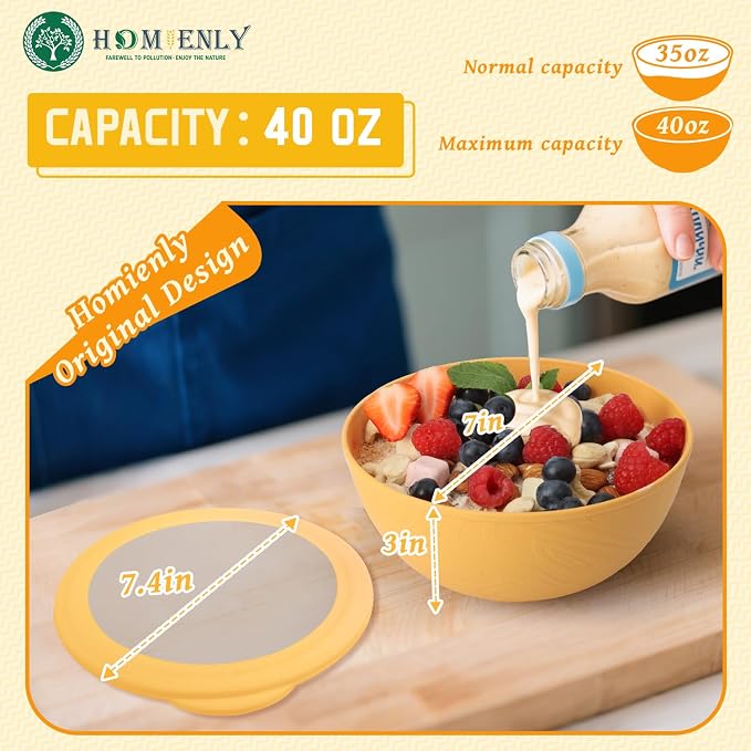 Wheat Straw Bowls with Lids Salad Bowl 40 OZ Unbreakable Cereal Bowls - Image 2