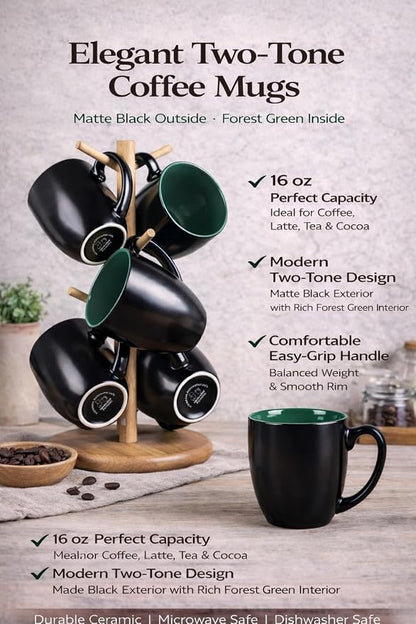 GBhome 16 oz Coffee Mugs Set of 6, Ceramic Coffee Cups- Green - Image 6