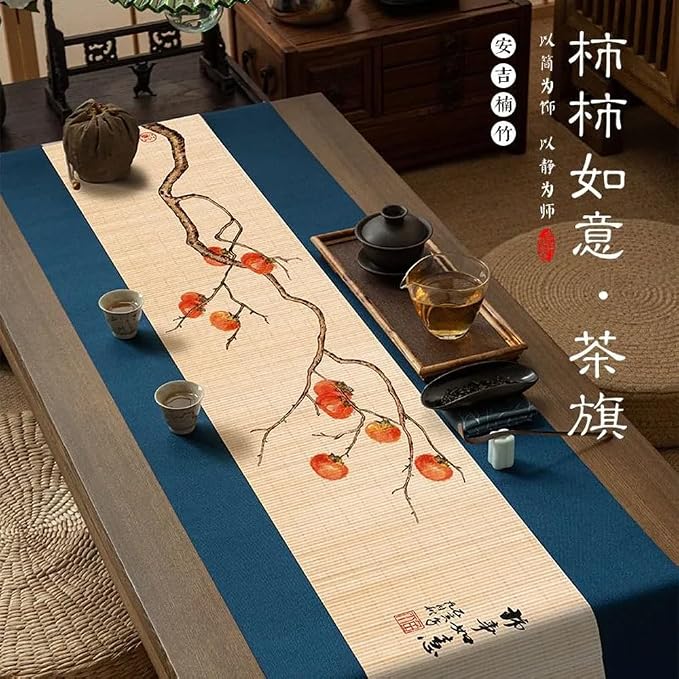 Asian Style Bamboo Table Runner, Ancient Chinese Paintings Zen Table Mat - Image 4