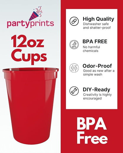 PartyPrints 10 Pack Small 10 to 12 oz Red Reusable Blank Plastic Cups, Stadium - Image 2