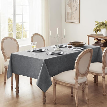 Softalker Large Rectangular Table cloth 120 x 60 inch Grey Linen Textured Tablecloth Outdoor Waterproof, Stain and Wrinkle Resistant, Extra Lang Table Cloths for 6/8 foot Rectangle Tables Decor Garden