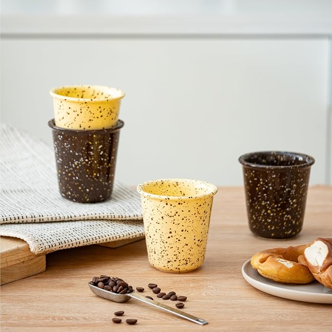 10oz Coffee Mugs Set of 4, Handleless Ceramic Coffee Cups, Cappuccino, Tea & - Image 4