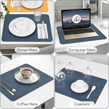 AAPLKER Faux Leather Placemats Set of 6, Vinyl Placemats Wipeable Waterproof Oil-Proof Table Mats, Heat Resistant Place Mats for Kitchen Indoor Outdoor, 16.9 x 11.8 inches (Blue/Yellow)