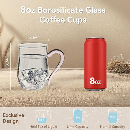 COMI Glass Coffee Cups, 8oz Clear Coffee Cups Set of 6, Lightweight Glass Mugs - Image 5