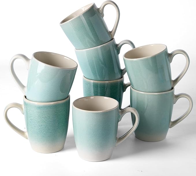 famiware Coffee Mugs Set, 13 oz Mug Set of 8, Stoneware Cups by Famiware