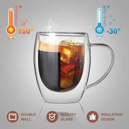 Double walled glass coffee mugs, Glass Coffee Mugs Set Of 4, Coffee Cups 12OZ | - Image 3