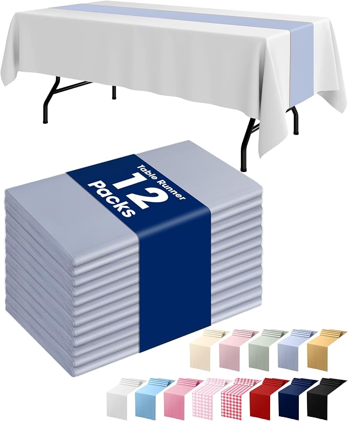 Pureegg Plastic Table Runners Disposable 12 Pack, 14 x 108 Inch Table Runner by Pureegg