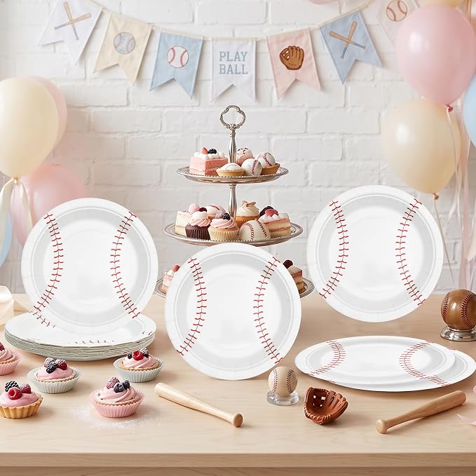 Baseball Paper Plates, 7 Inch, 40 Pack | Baseball Party Decorations Supplies - Image 2